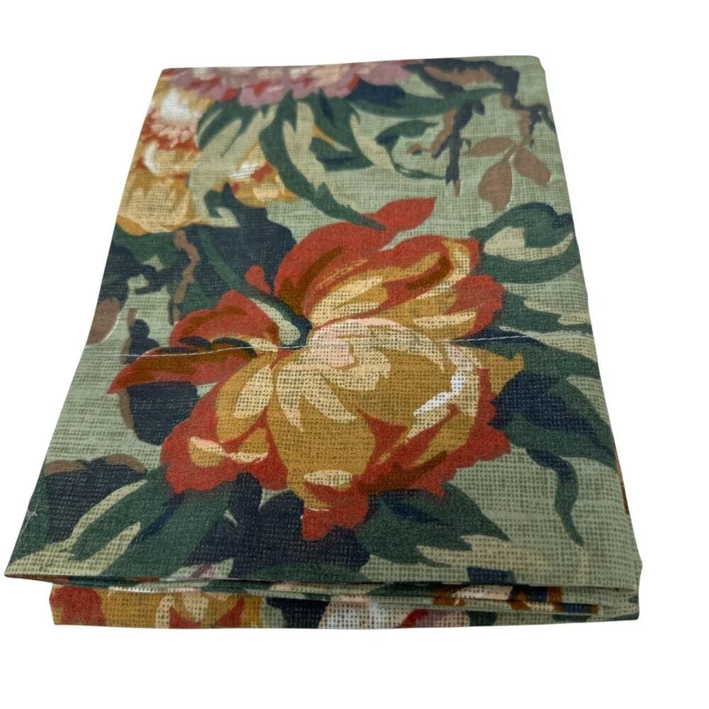 Vintage Pillowcase Fortunoff Green Floral Dan River Standard Size Cotton Blend